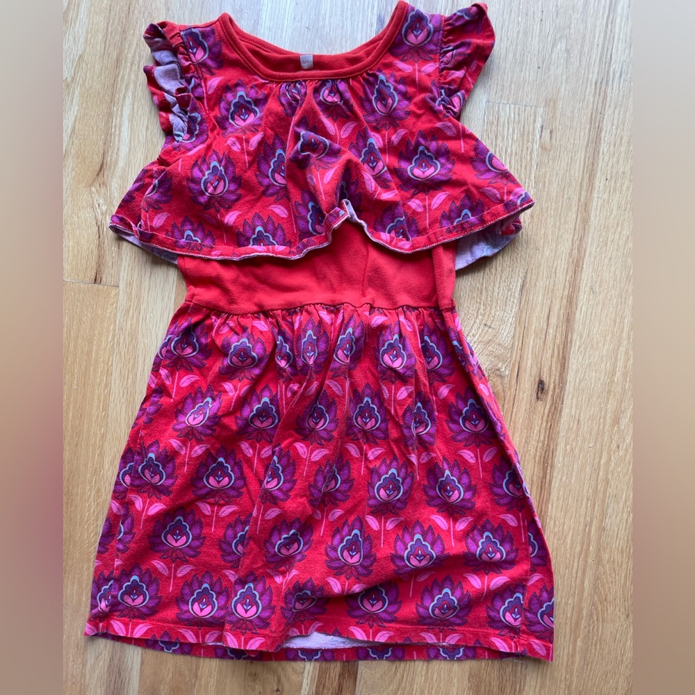 Tea Collection red dress with flutter sleeves. Like new!